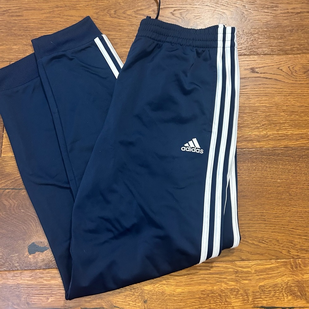 Adidas Men's Navy Sweatpants with White Stripes